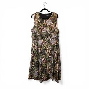 Enmain Plus Size 2XL Paisley Fit and Flare Dress with Pockets